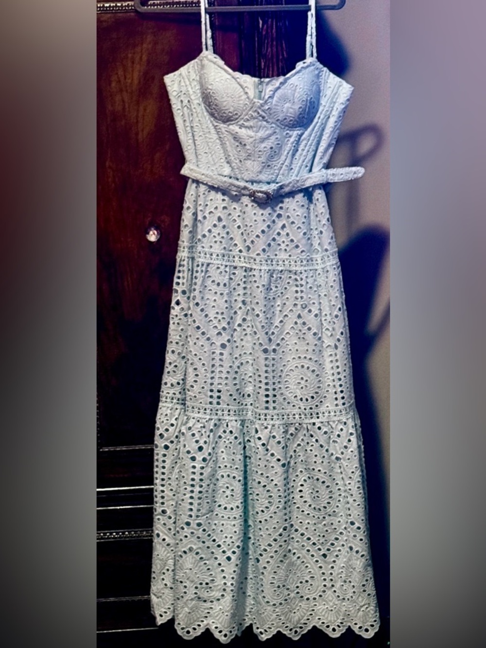 Generation Love ~ Light Blue Eyelet Maxi Skirt and Belt with rhinestone buckle!